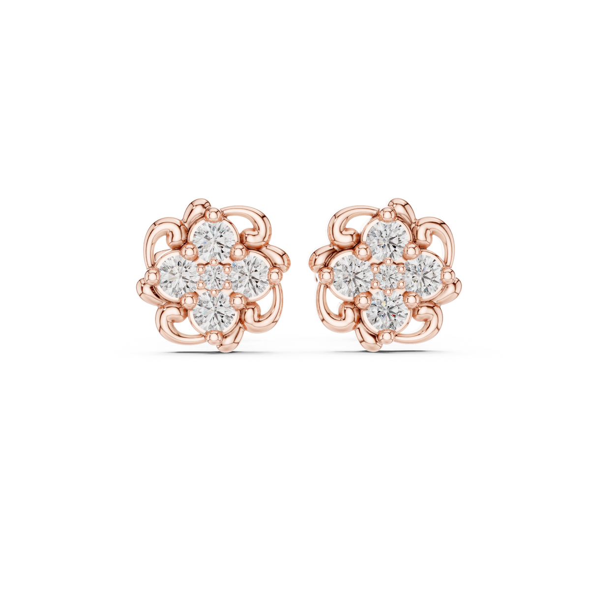 Floral Crest Quartet Diamond Studs