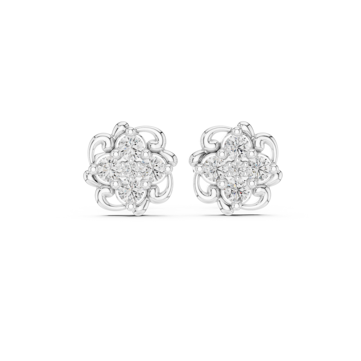 Floral Crest Quartet Diamond Studs