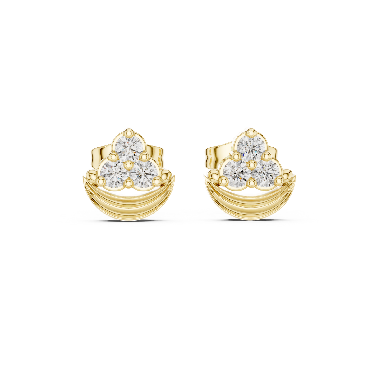 Crescent Crown Trinity Diamond Studs
