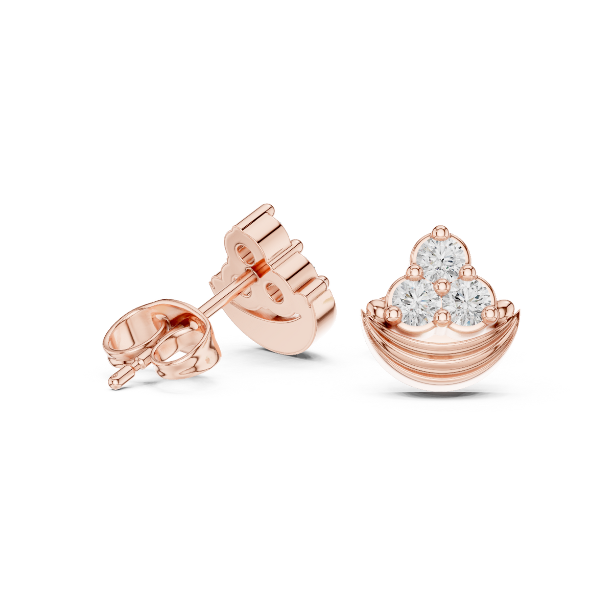 Crescent Crown Trinity Diamond Studs