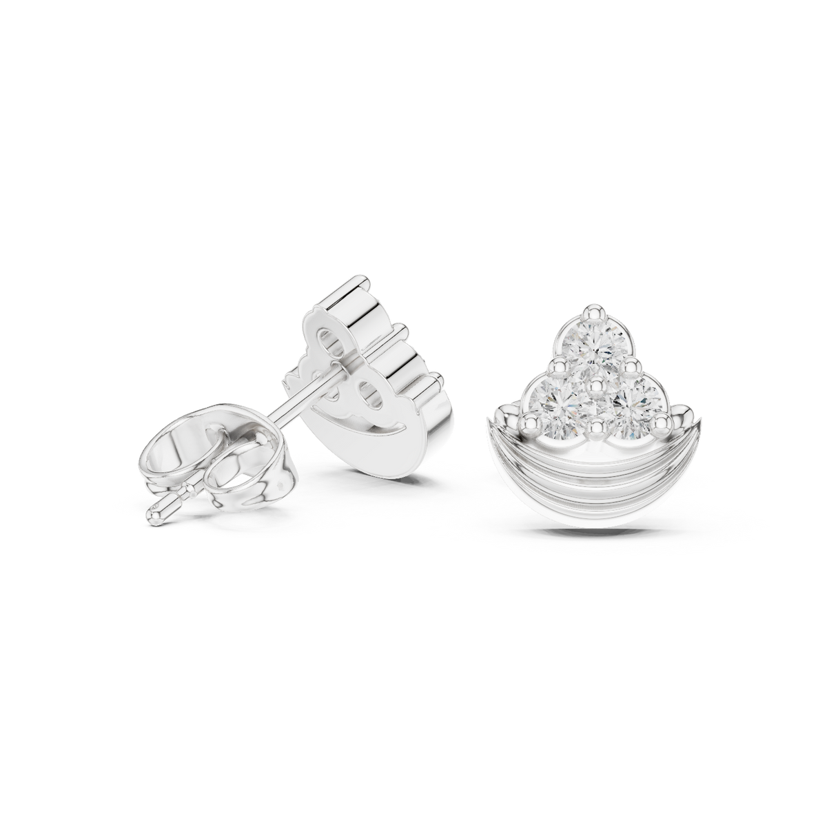 Crescent Crown Trinity Diamond Studs