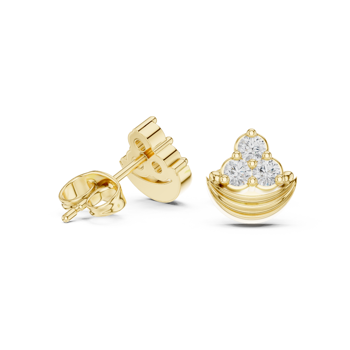 Crescent Crown Trinity Diamond Studs