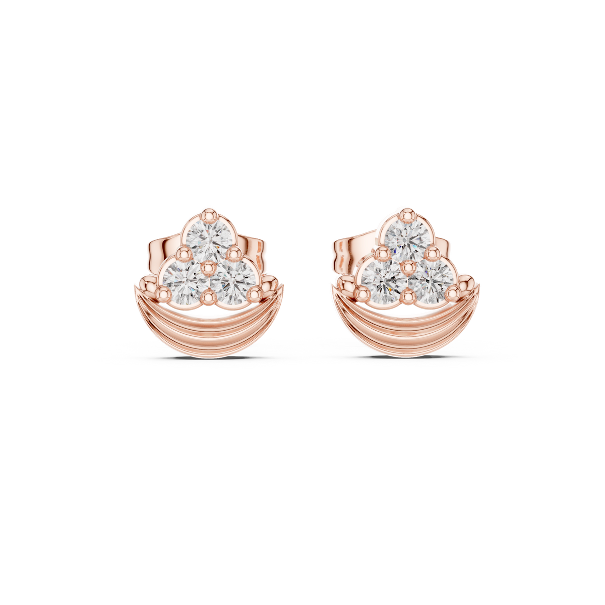 Crescent Crown Trinity Diamond Studs
