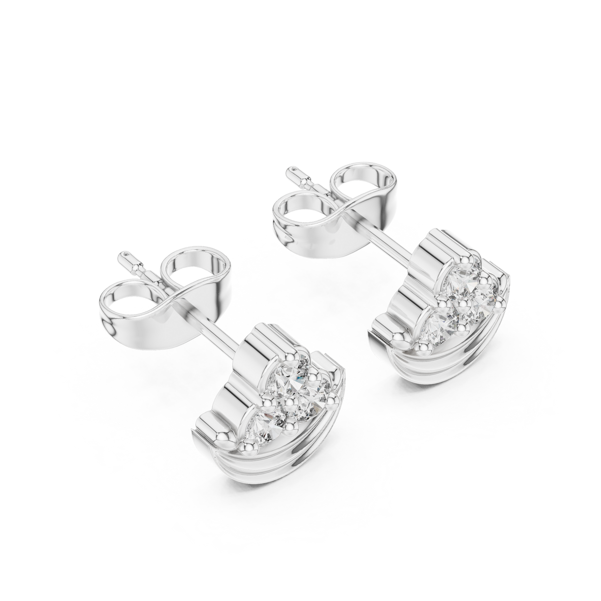 Crescent Crown Trinity Diamond Studs