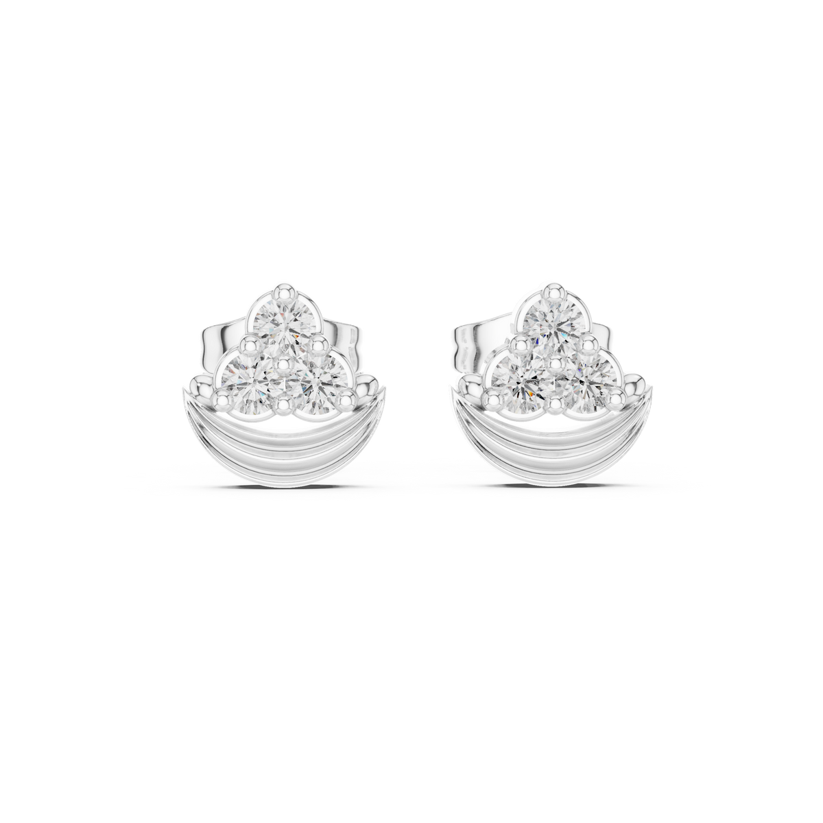 Crescent Crown Trinity Diamond Studs
