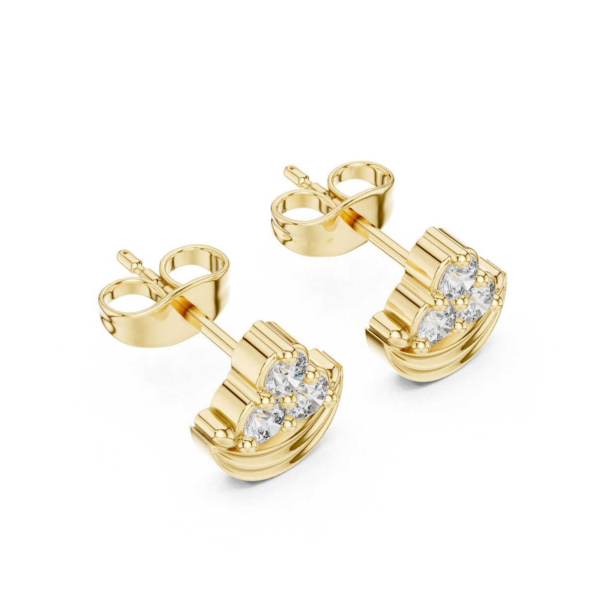 Crescent Crown Trinity Diamond Studs