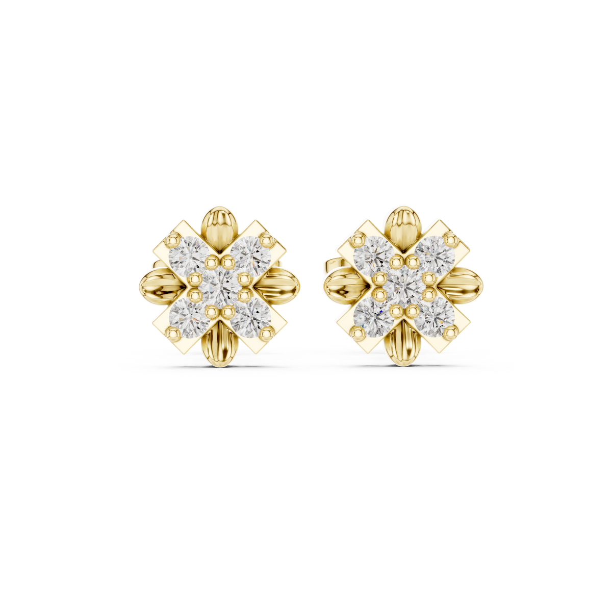 Sculpted Petal Starburst Diamond Studs