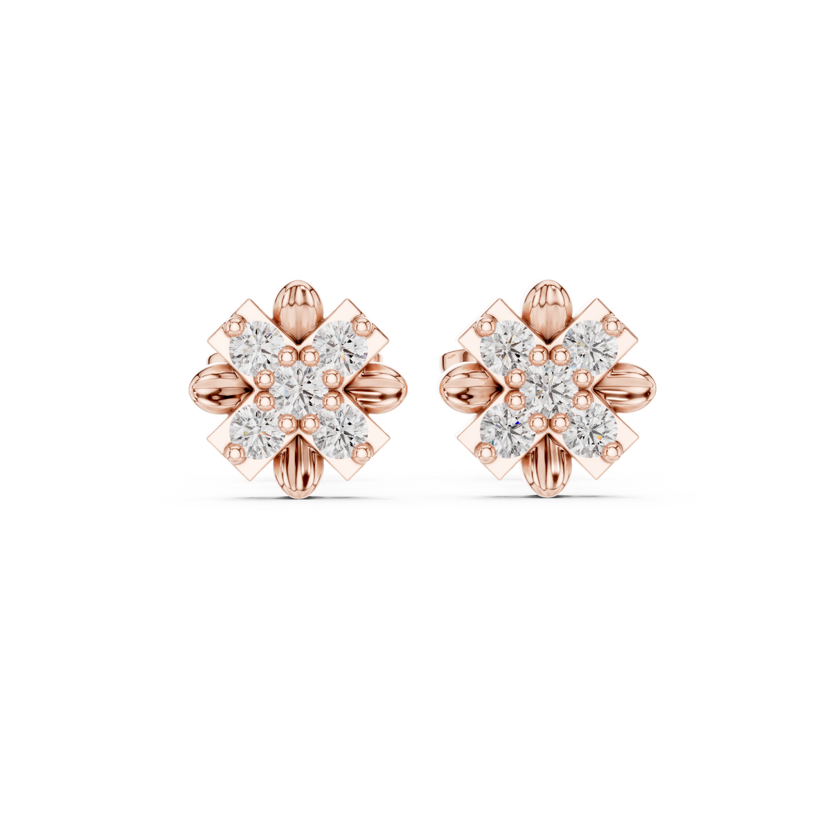 Sculpted Petal Starburst Diamond Studs