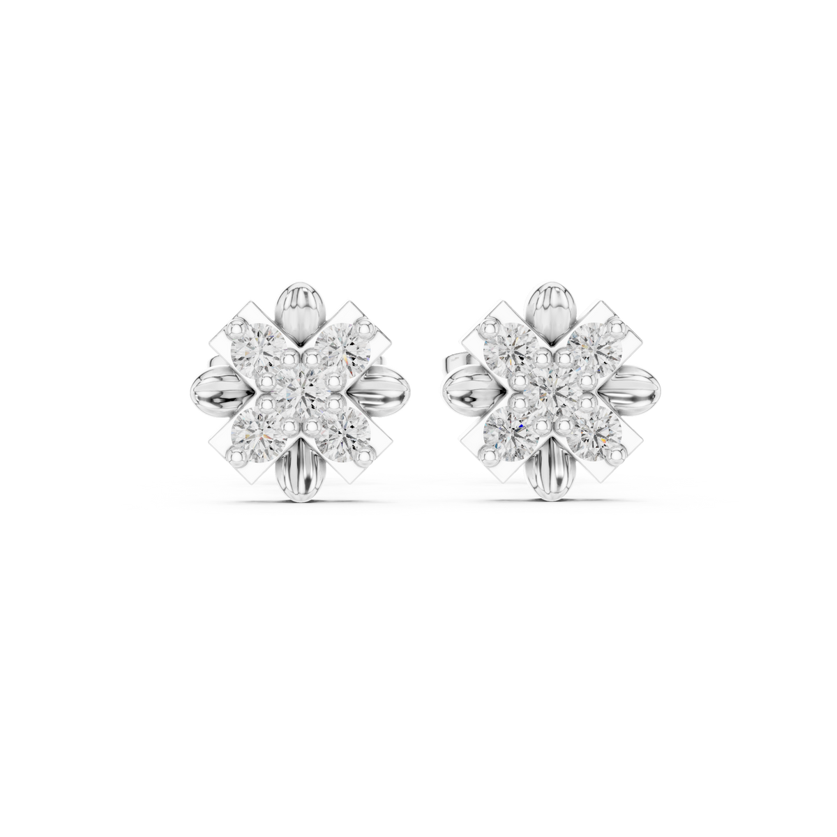 Sculpted Petal Starburst Diamond Studs