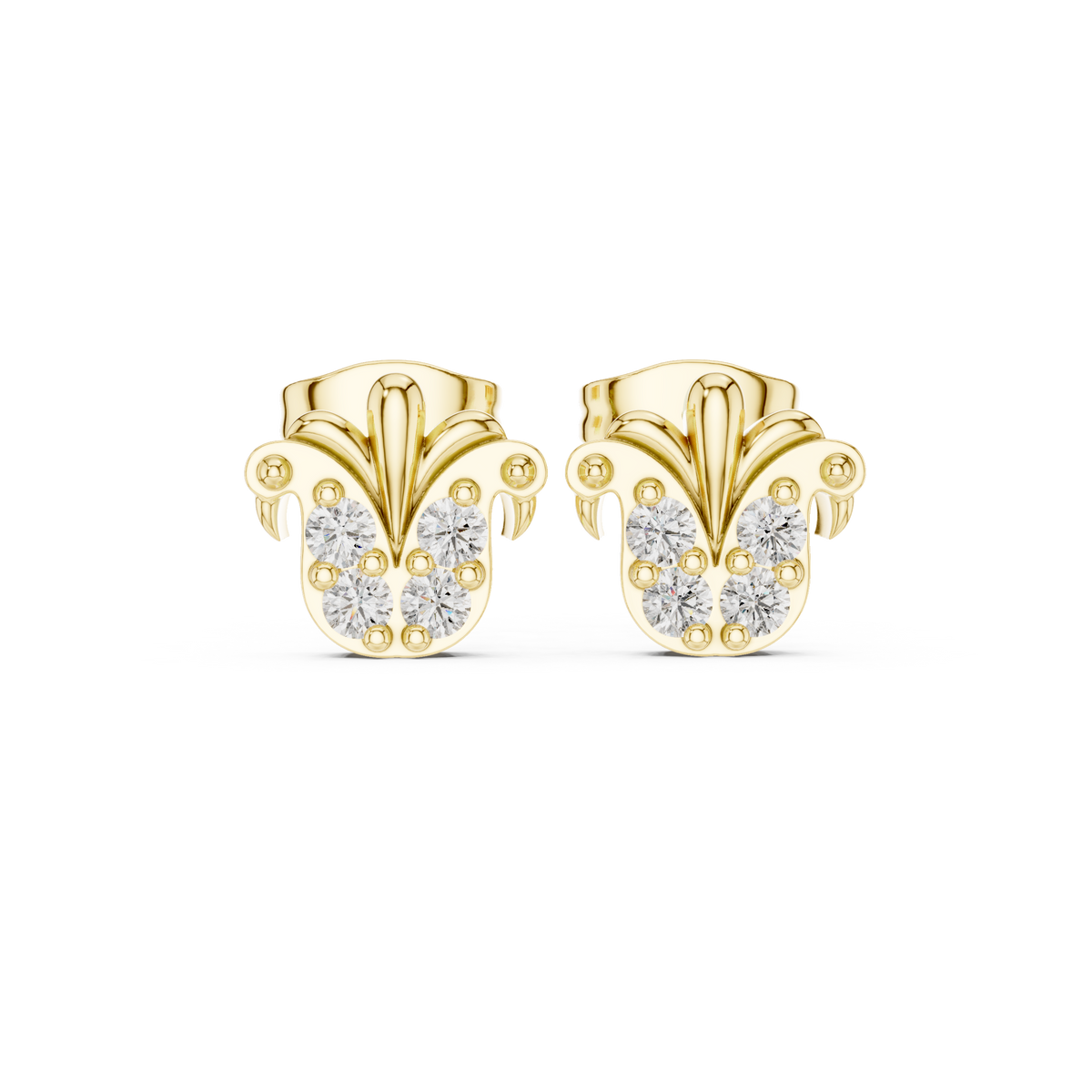 Acanthus Crest Quartet Diamond Studs