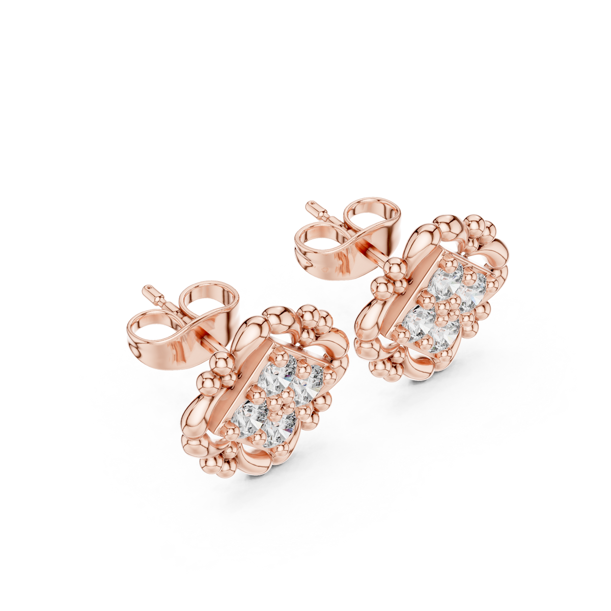 Ornate Petal Quartet Diamond Studs