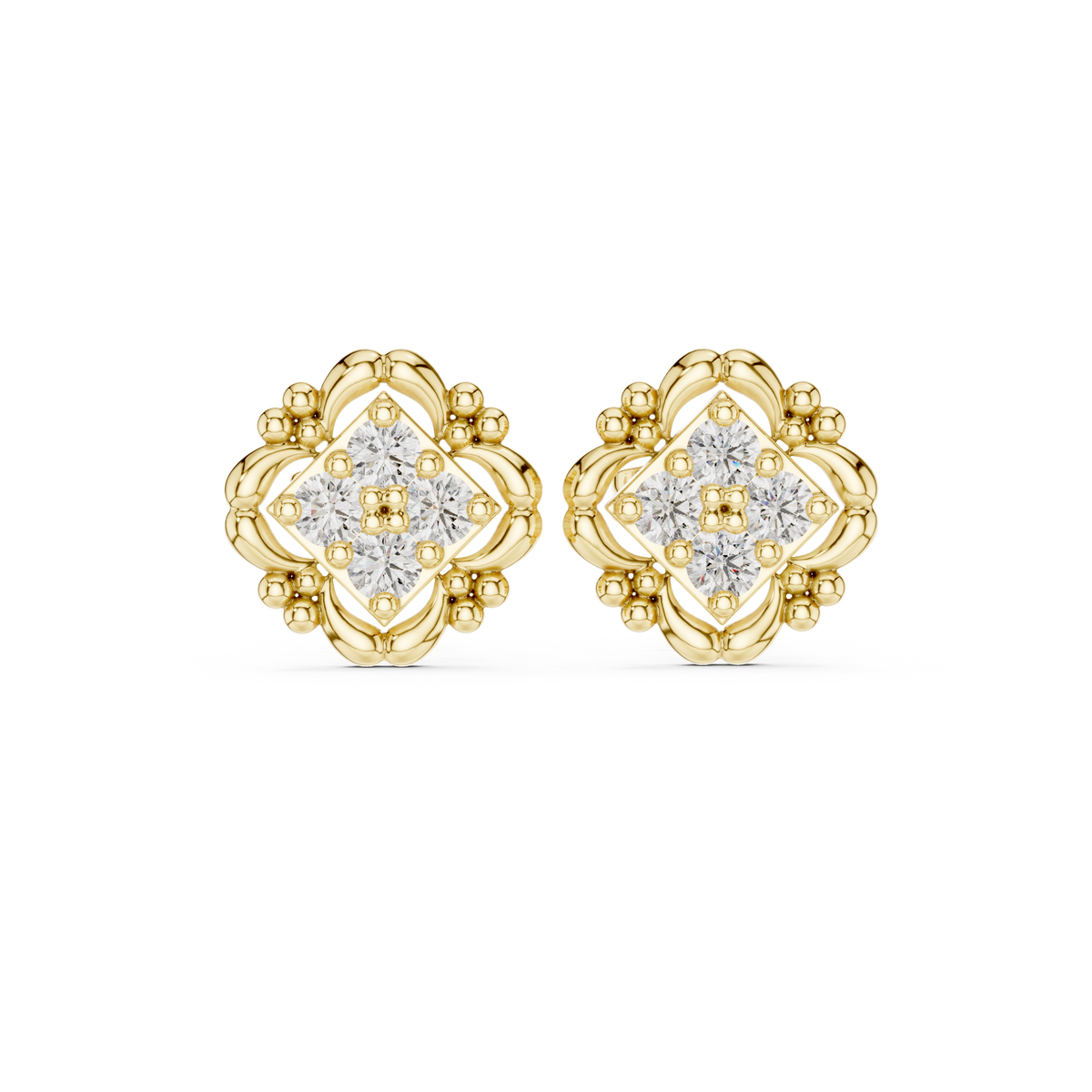 Ornate Petal Quartet Diamond Studs