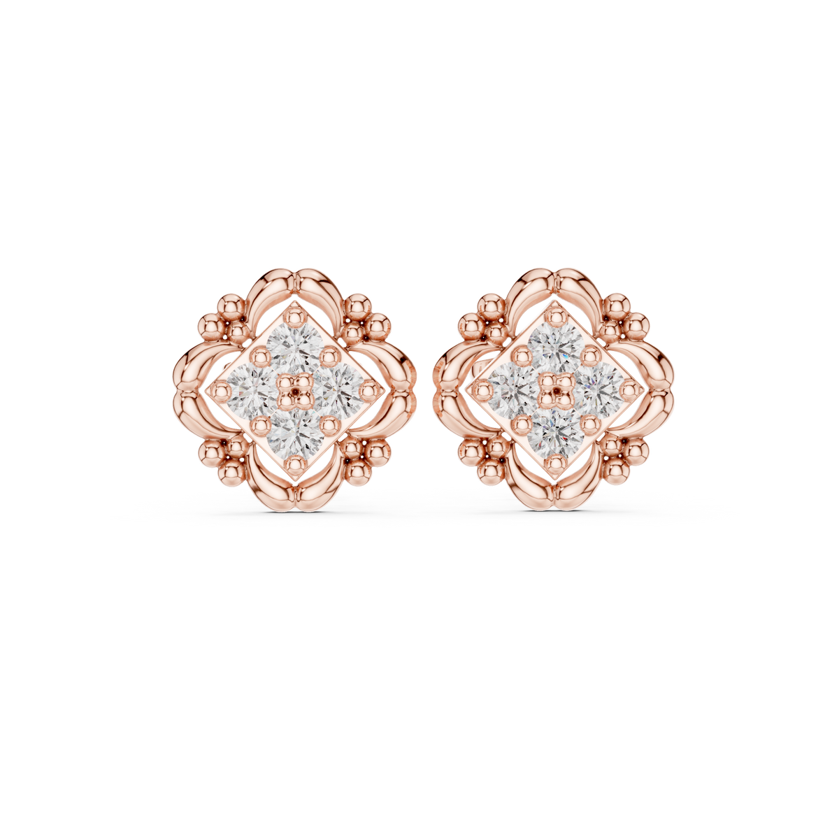 Ornate Petal Quartet Diamond Studs