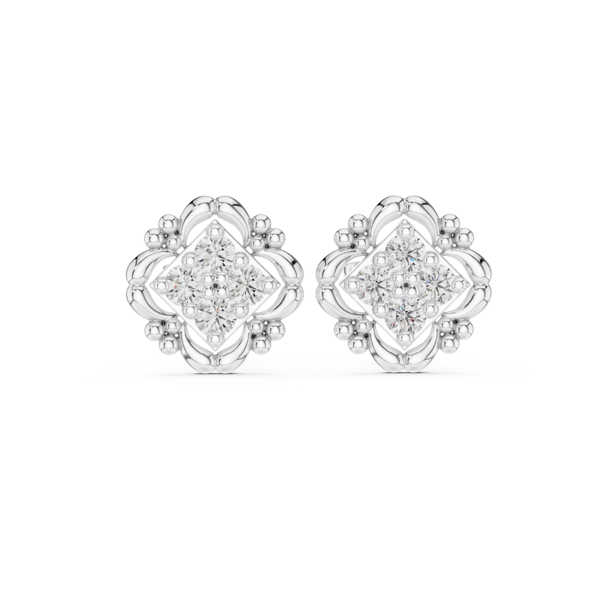 Ornate Petal Quartet Diamond Studs