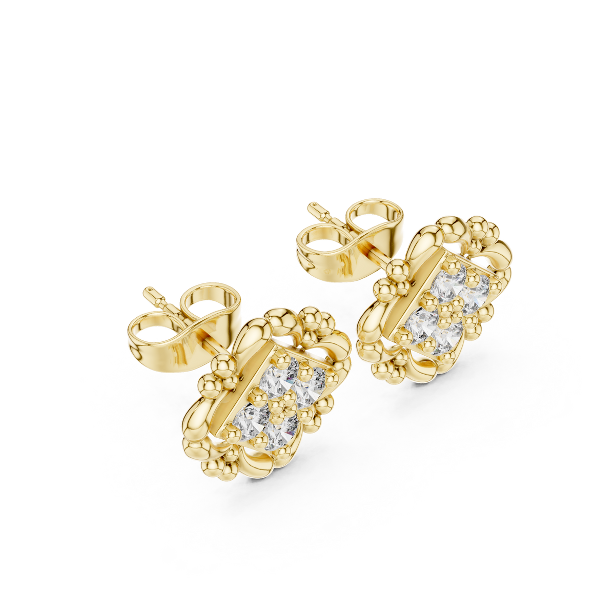 Ornate Petal Quartet Diamond Studs