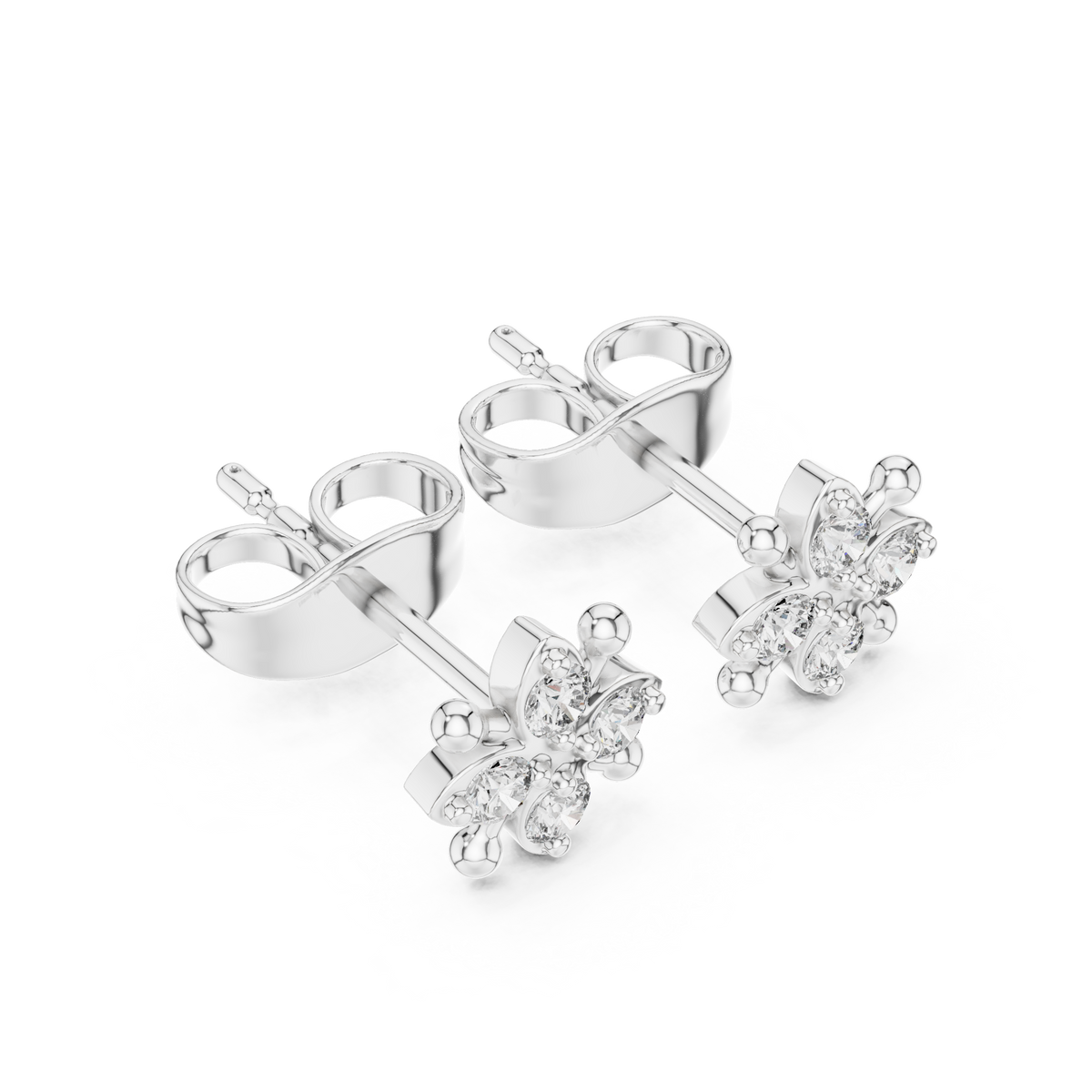 Lustrous Five Petal Diamond Studs