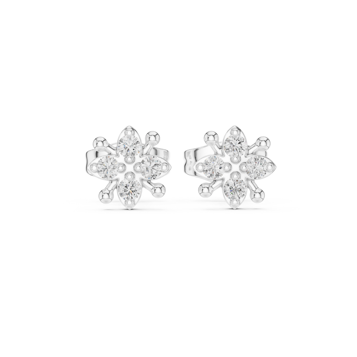Lustrous Five Petal Diamond Studs