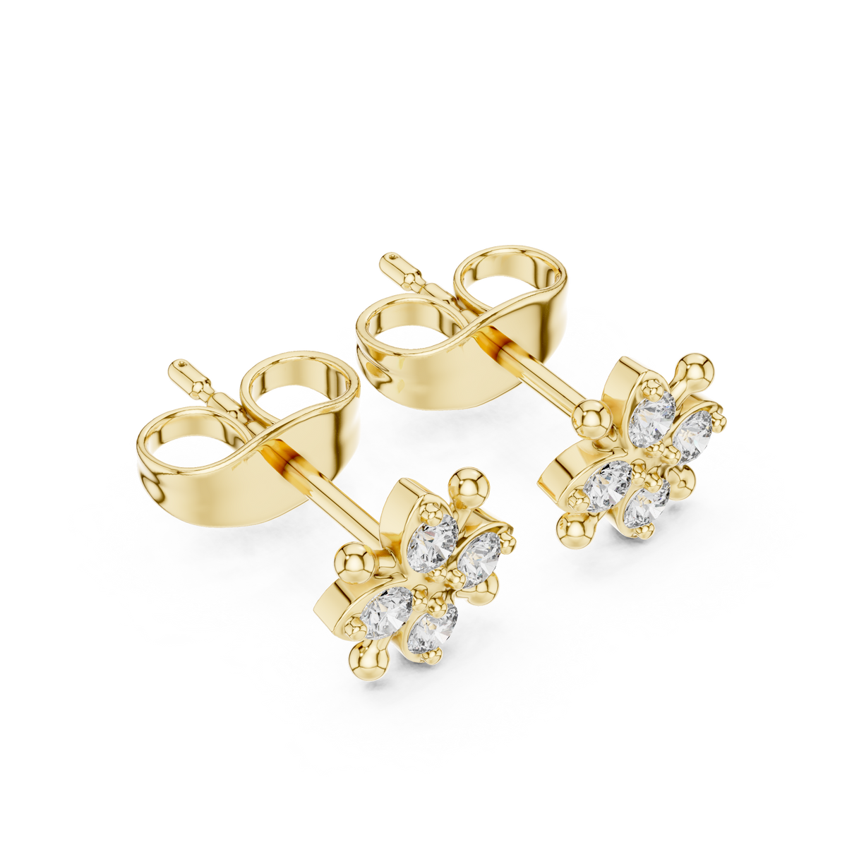 Lustrous Five Petal Diamond Studs