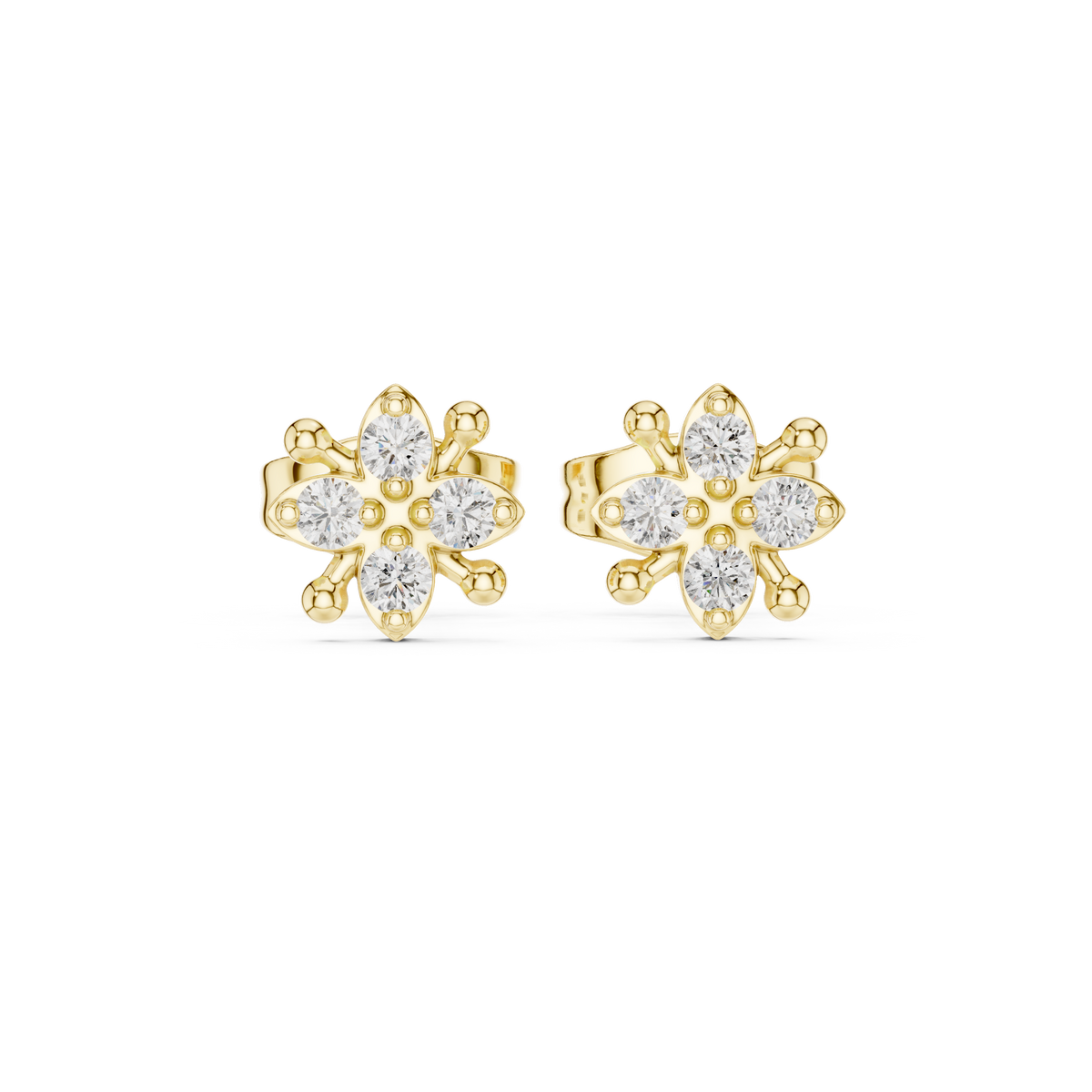 Lustrous Five Petal Diamond Studs