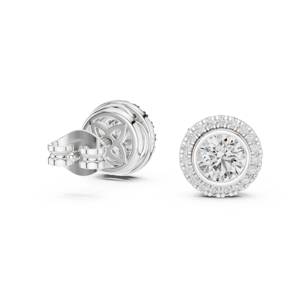 Circle of Eternity Round Moissanite Halo Stud Earrings in 925 Sterling Silver