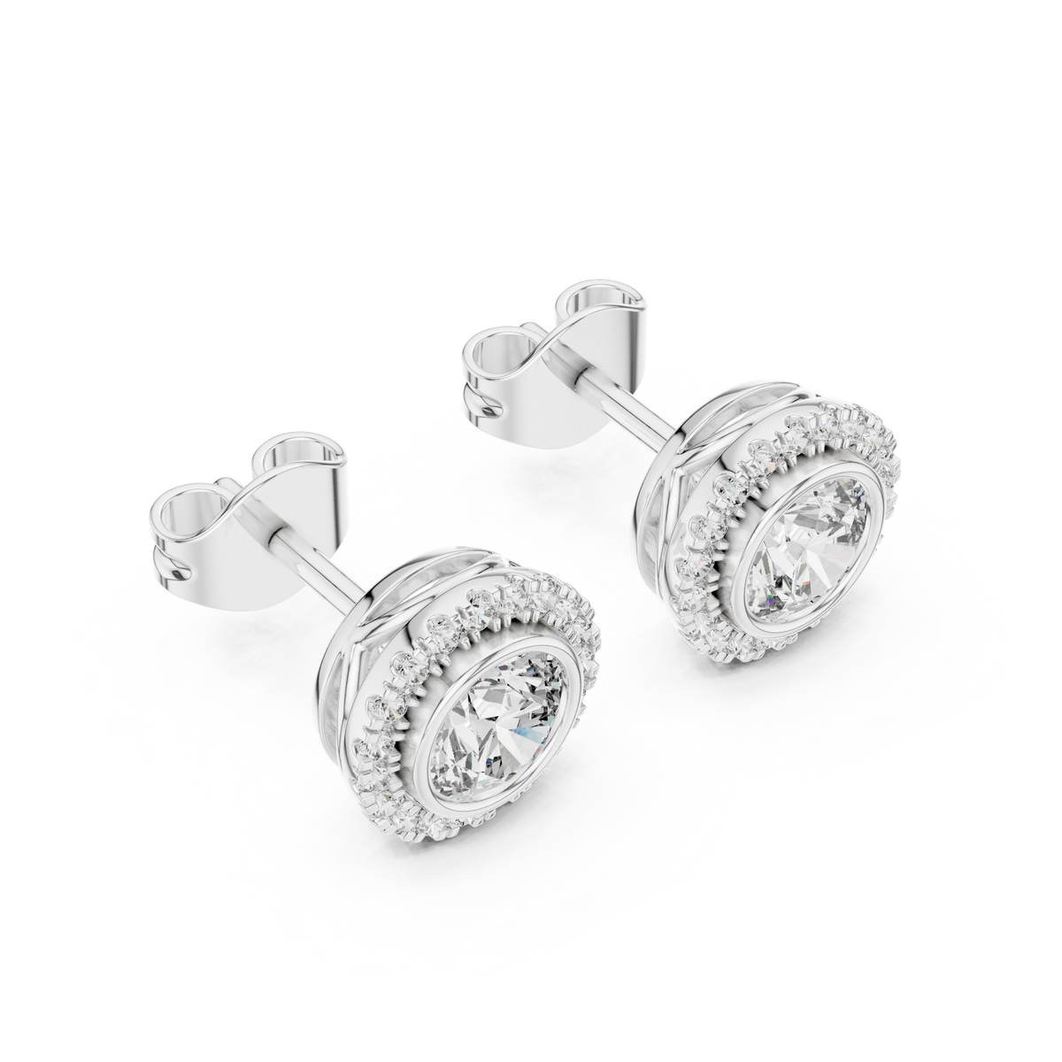 Circle of Eternity Round Moissanite Halo Stud Earrings in 925 Sterling Silver