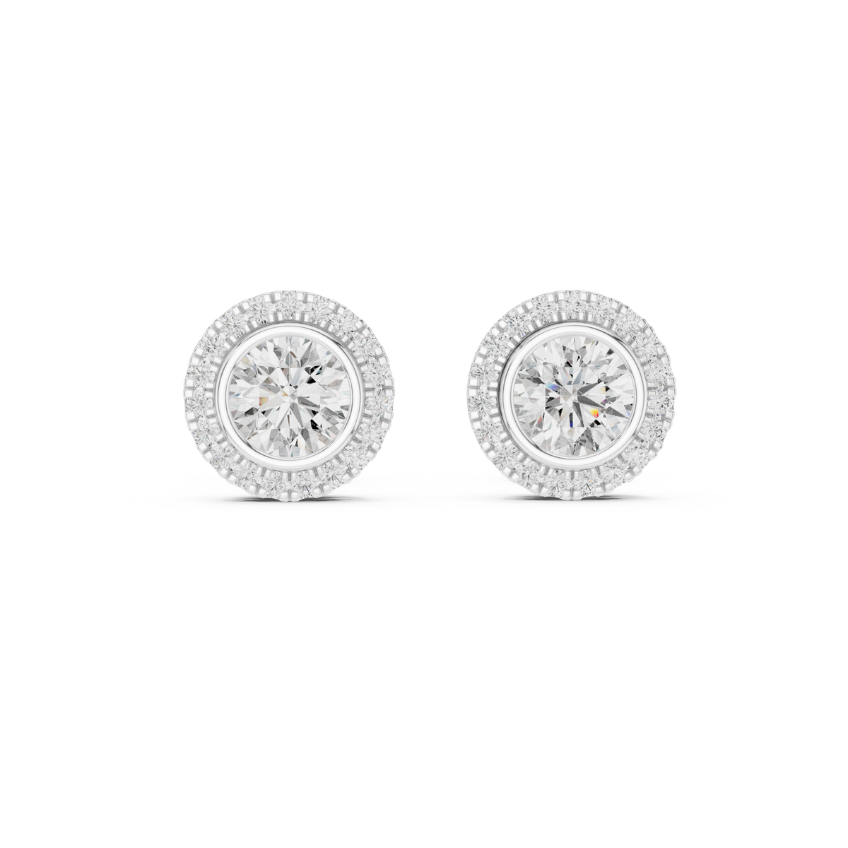 Zarelle Round Diamond Radiant Halo Studs