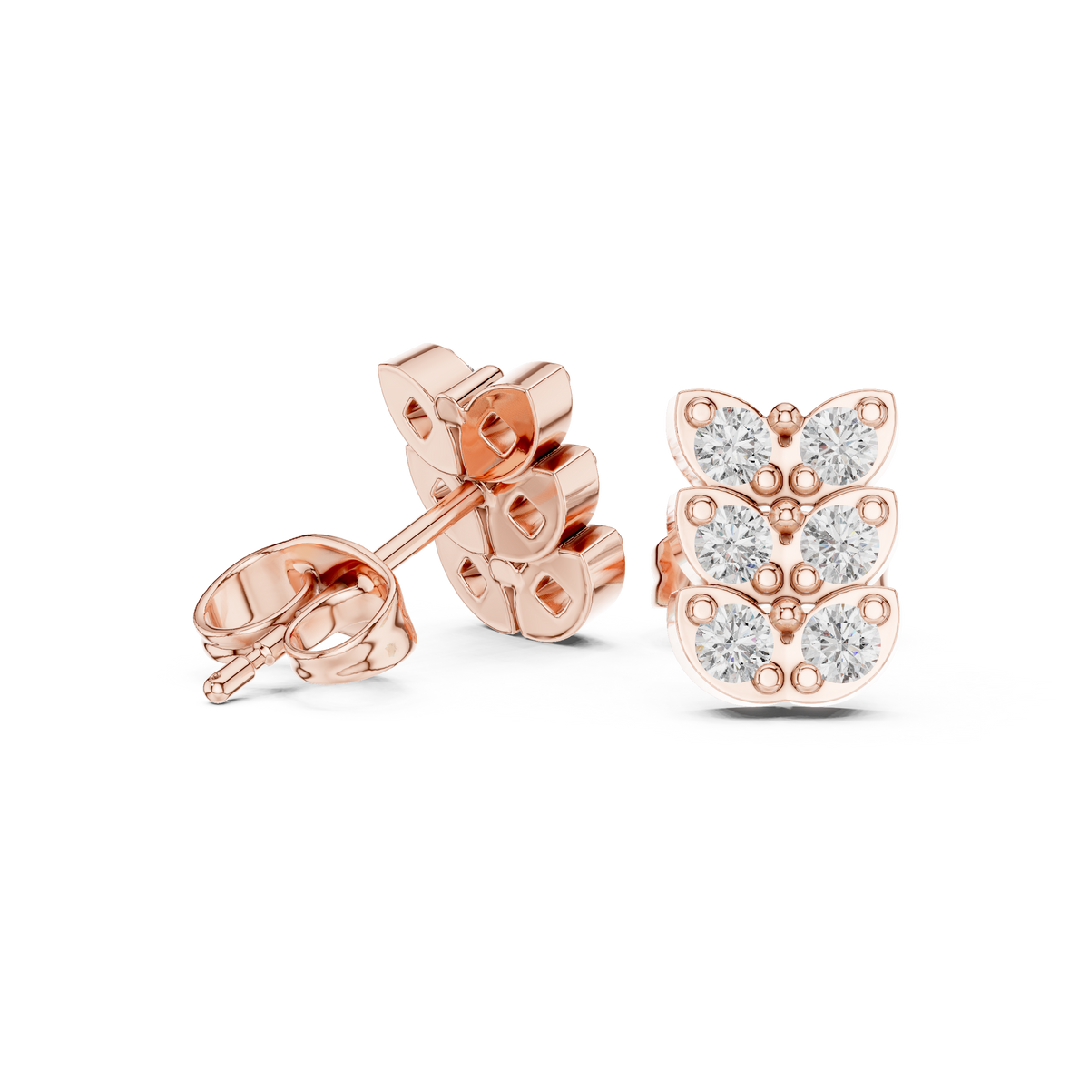 Triple Bloom Butterfly Diamond Studs