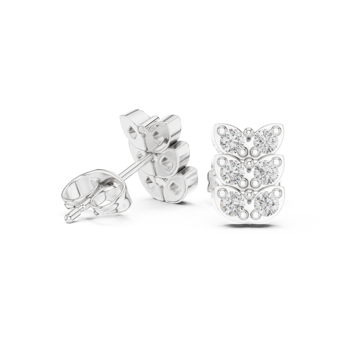 Triple Bloom Butterfly Diamond Studs