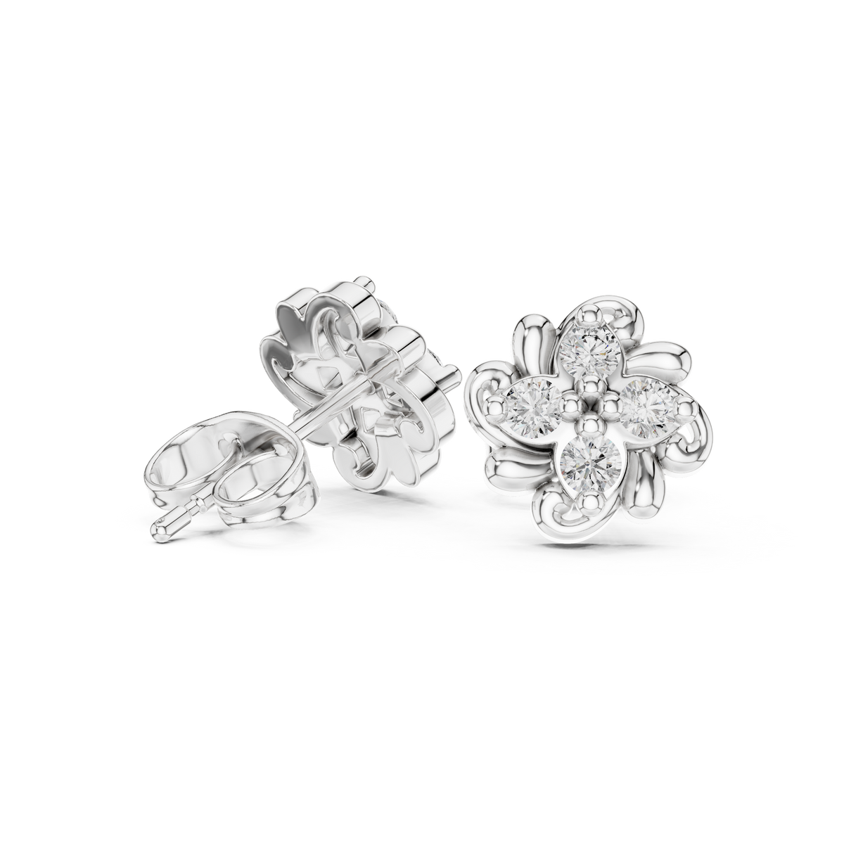 Graceful Four Bloom Diamond Studs