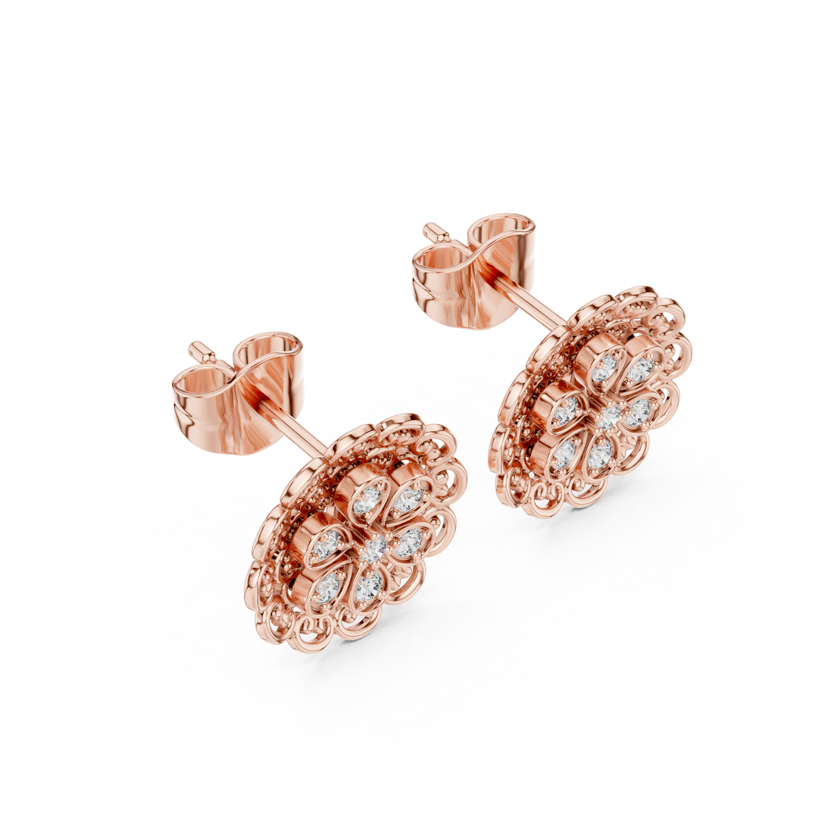 Ornate Filigree Bloom Diamond Studs