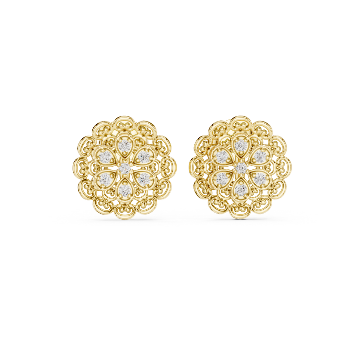 Ornate Filigree Bloom Diamond Studs