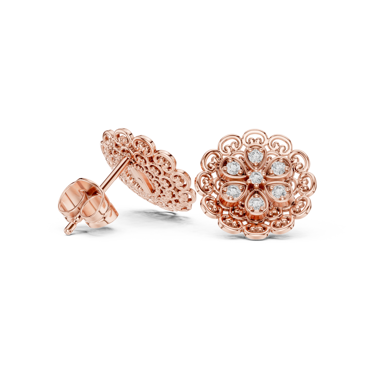 Ornate Filigree Bloom Diamond Studs
