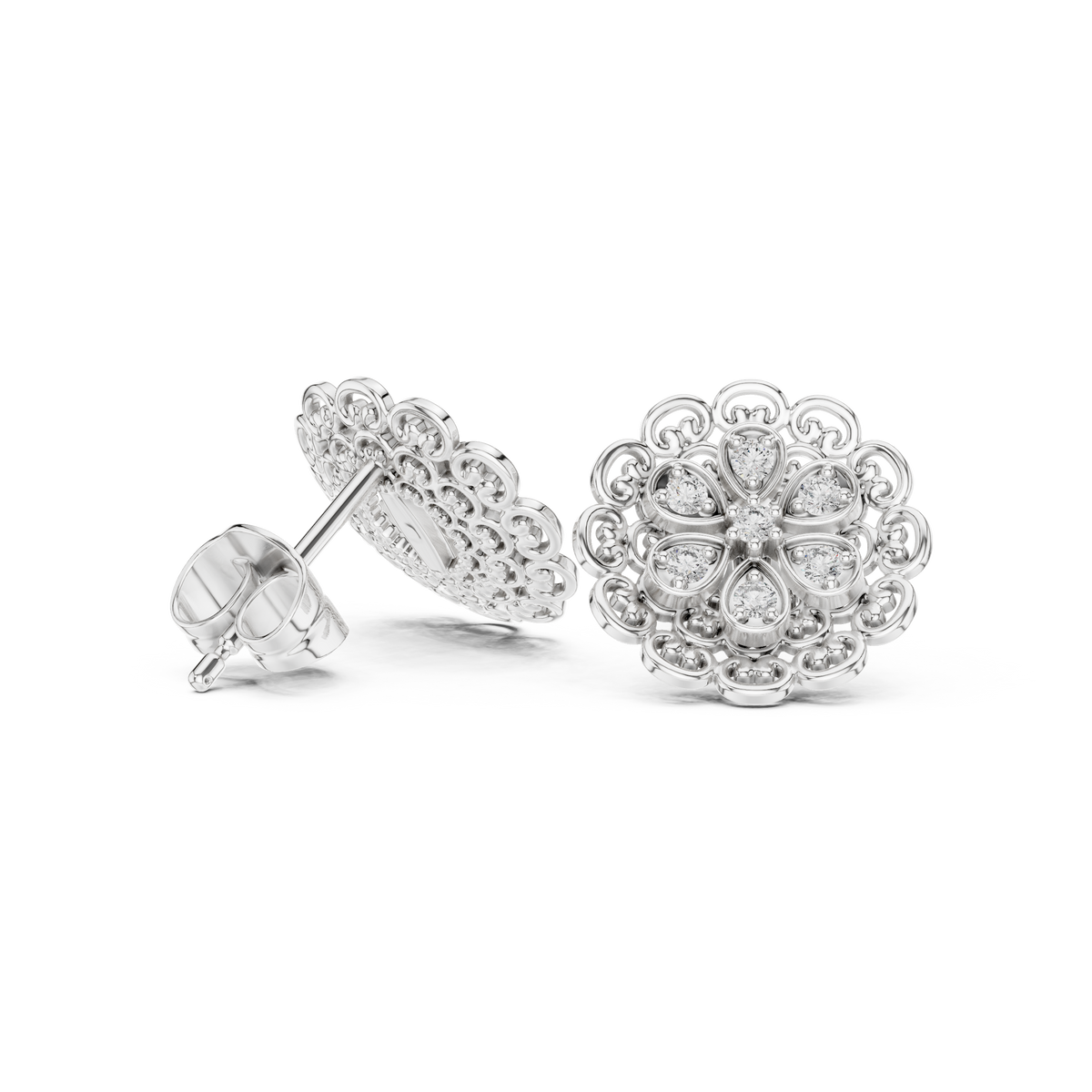 Ornate Filigree Bloom Diamond Studs