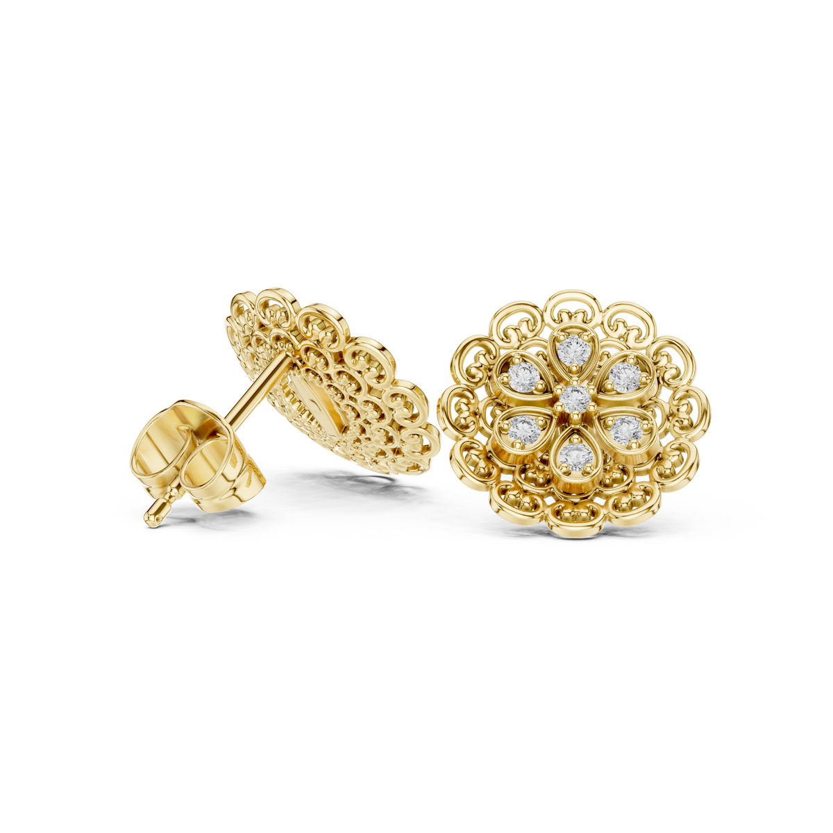 Ornate Filigree Bloom Diamond Studs