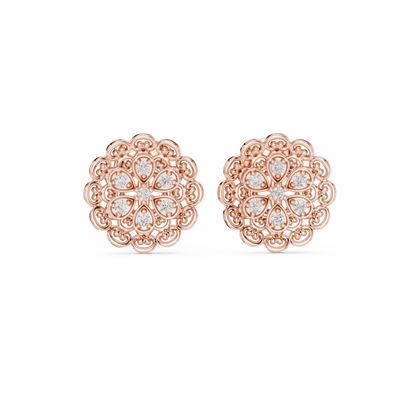 Ornate Filigree Bloom Diamond Studs