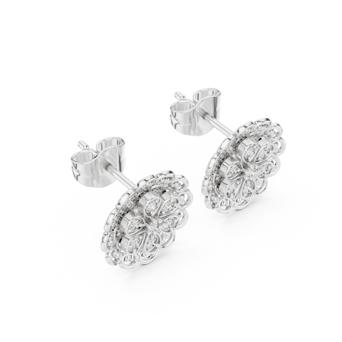 Ornate Filigree Bloom Diamond Studs