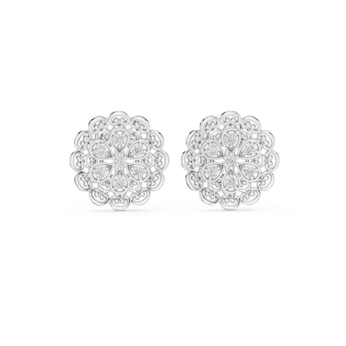 Ornate Filigree Bloom Diamond Studs