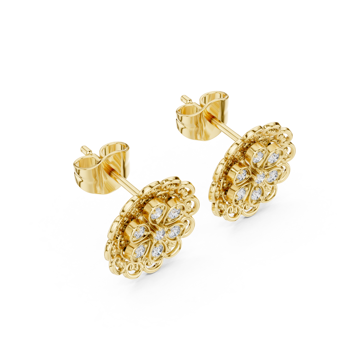 Ornate Filigree Bloom Diamond Studs