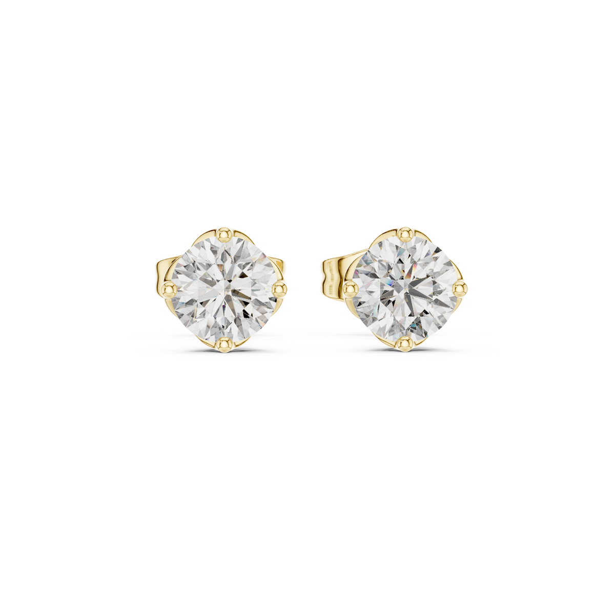 Floral Solitaire Round Diamond Studs