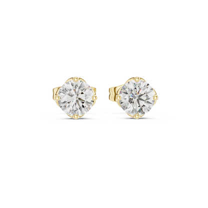 Floral Solitaire Round Diamond Studs