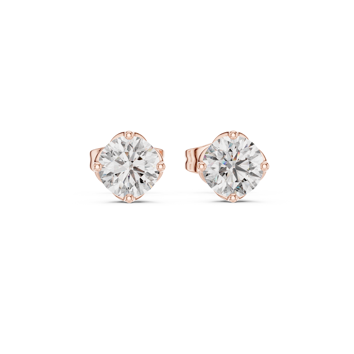 Floral Solitaire Round Diamond Studs