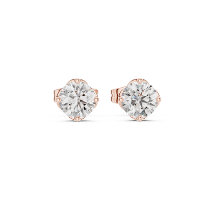 Floral Solitaire Round Diamond Studs