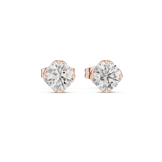 Floral Solitaire Round Diamond Studs