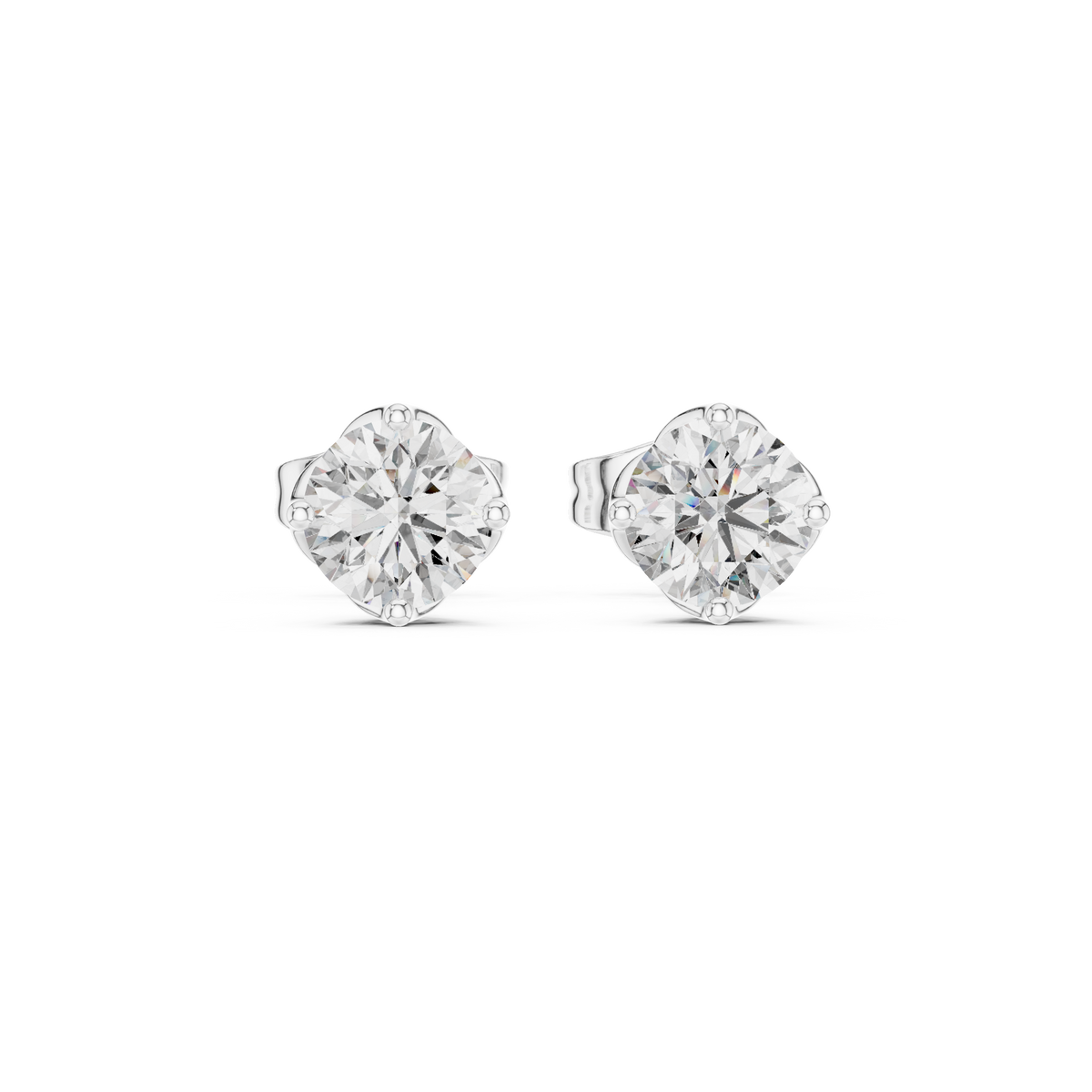 Floral Solitaire Round Diamond Studs