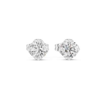 Floral Solitaire Round Diamond Studs