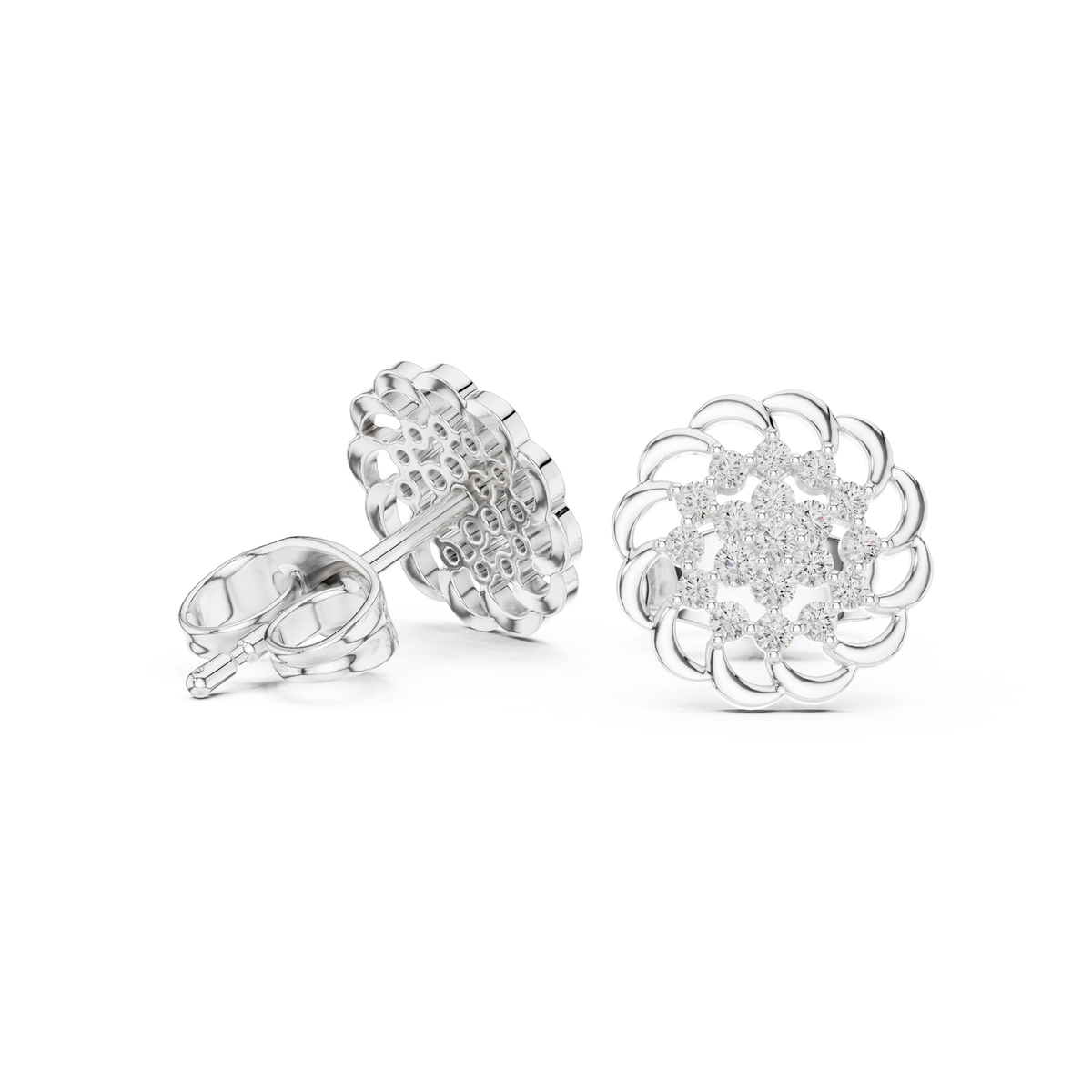 Regal Scalloped Bloom Diamond Studs