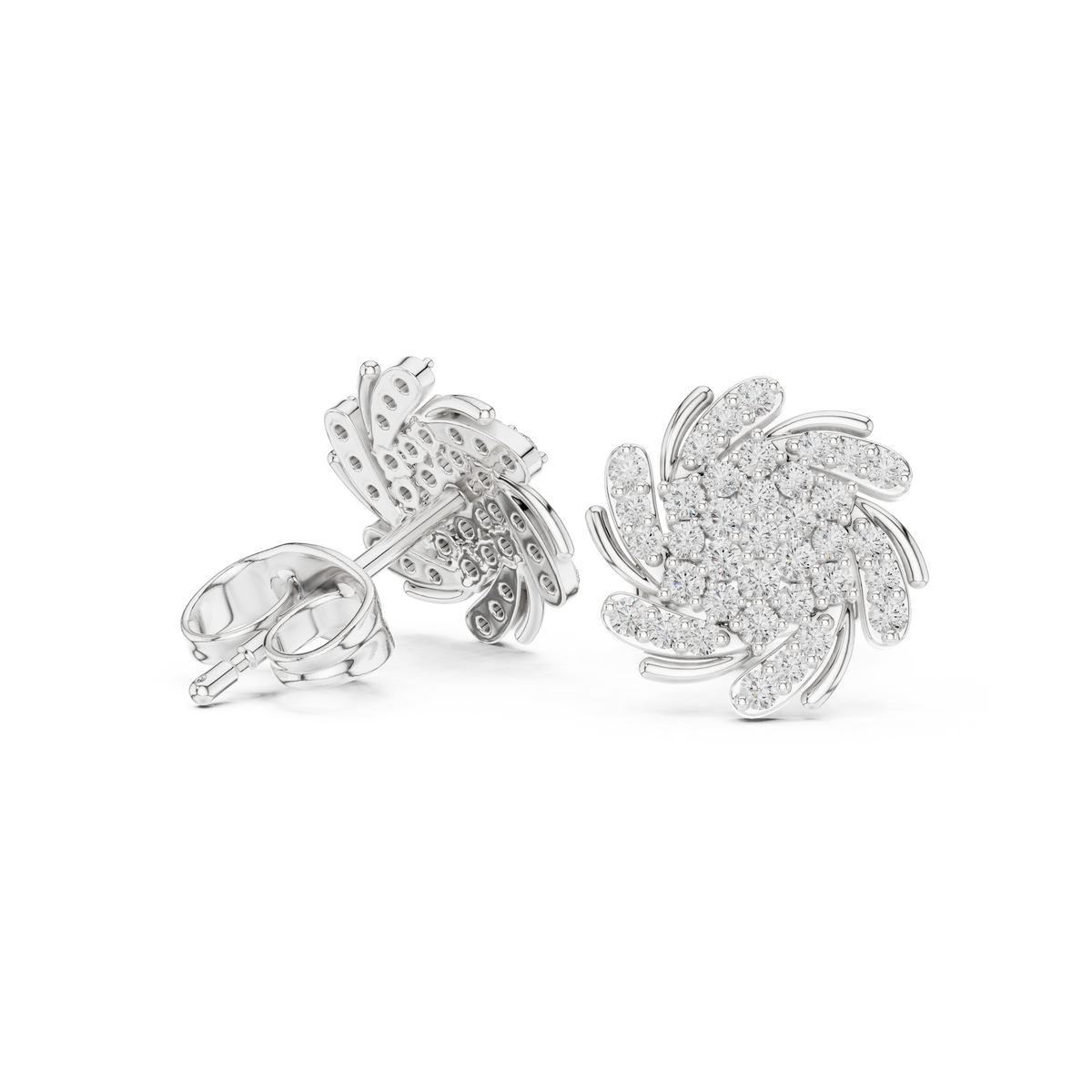 Luminous Spiral Blossom Diamond Studs