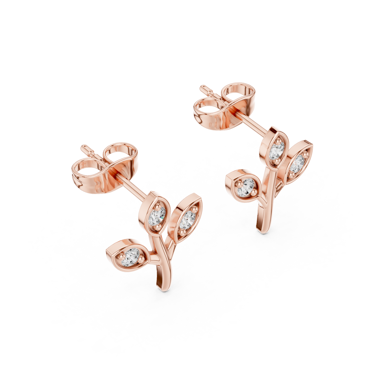 Elegant Three Leaf Diamond Studs