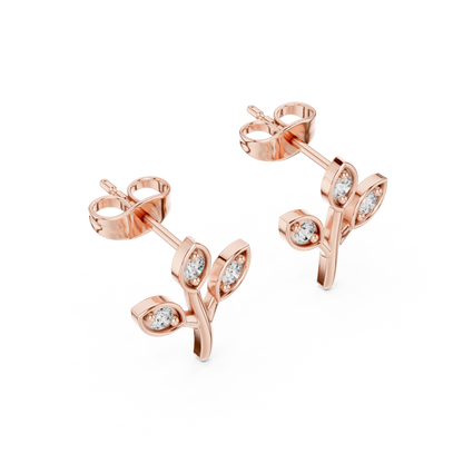 Elegant Three Leaf Diamond Studs