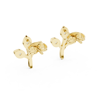 Elegant Three Leaf Diamond Studs